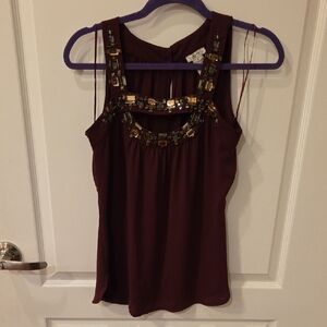 Cache Burgundy Embellished Blouse XS